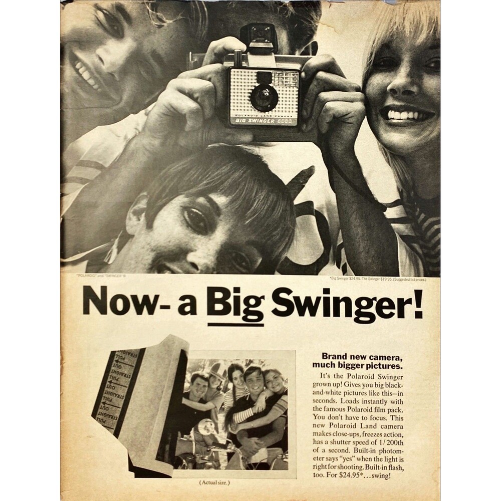 Polaroid Swinger Instant Camera "Now-A Big Swinger!" Vintage Print Ad 1968